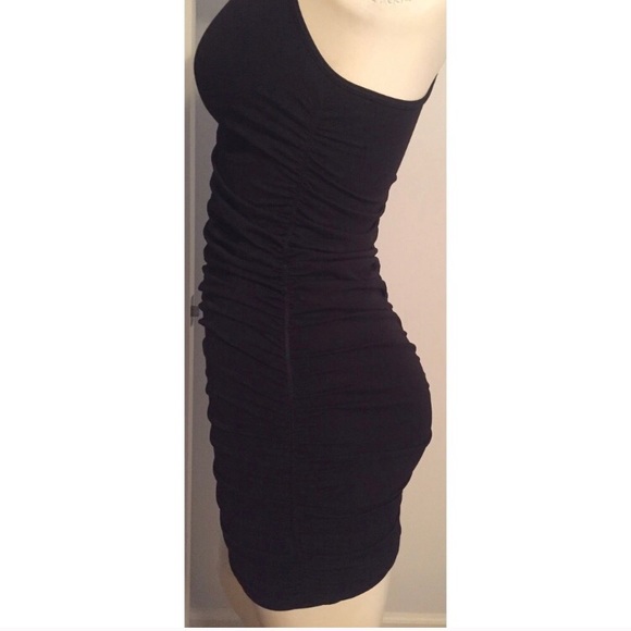 Lk New BEBE Black Bodycon Ruched Dress P/S - Picture 6 of 6